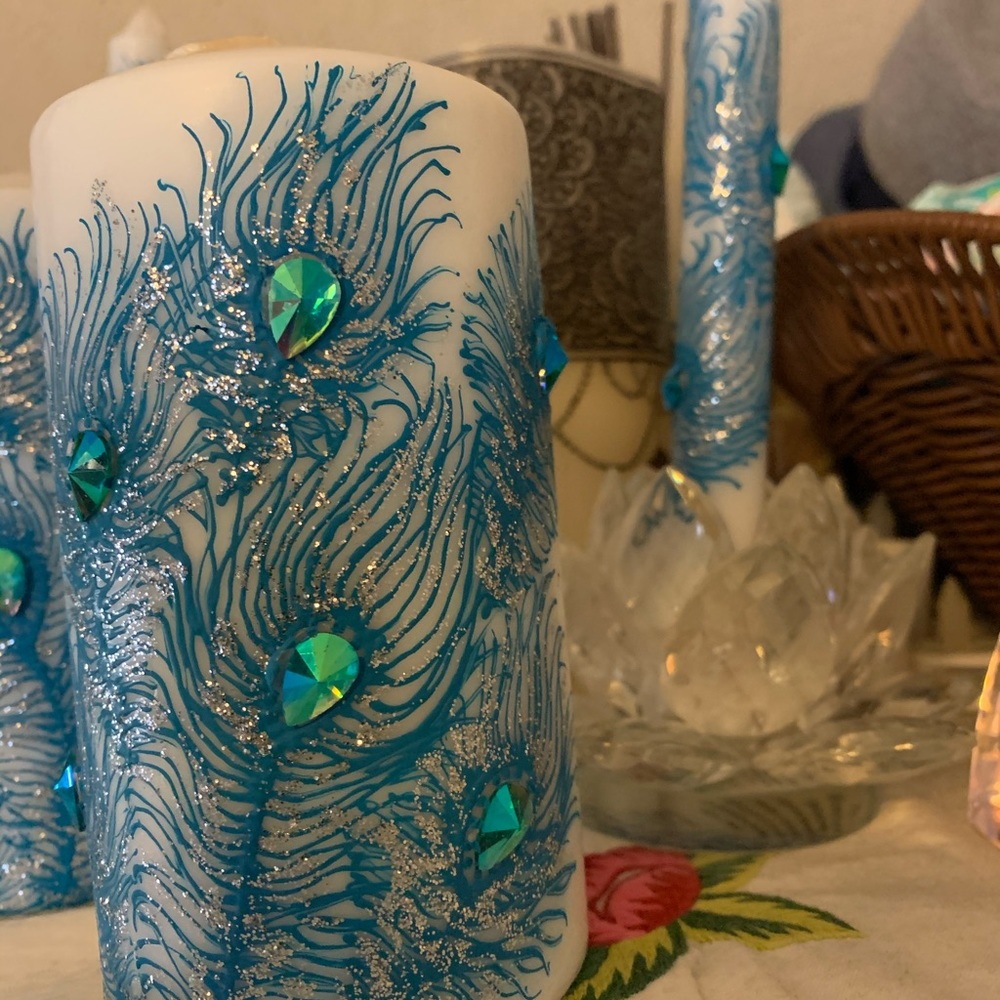 Candle Set with peacock design - Picture 4 of 4